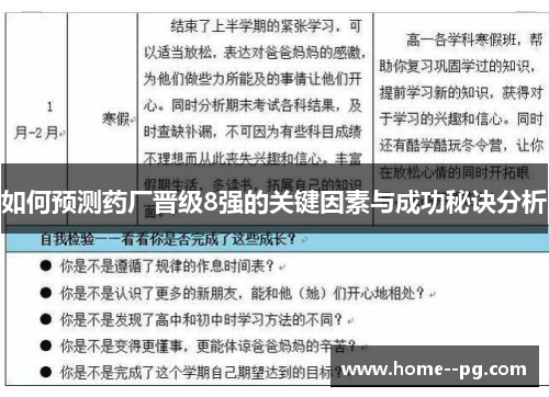 如何预测药厂晋级8强的关键因素与成功秘诀分析 如何预测药厂晋级8强的关键因素与成功秘诀分析