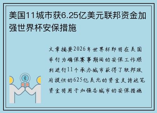 美国11城市获6.25亿美元联邦资金加强世界杯安保措施